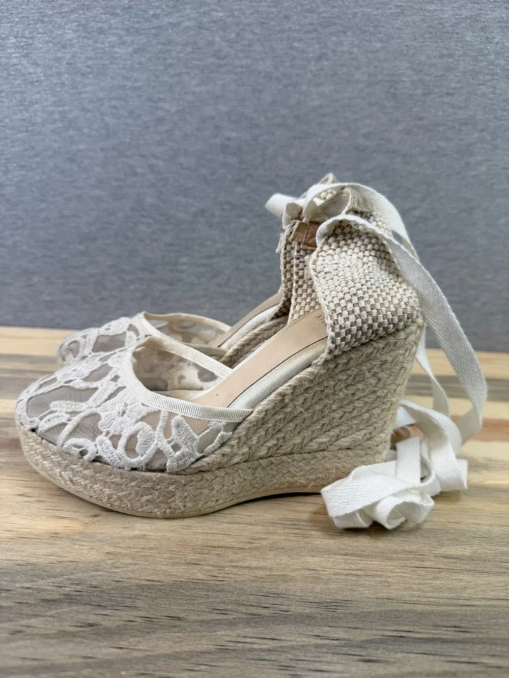 Toni Pons Atelier Lace Wedge Espadrille Size EU 35 Long Ankle Tie Wedding Bride